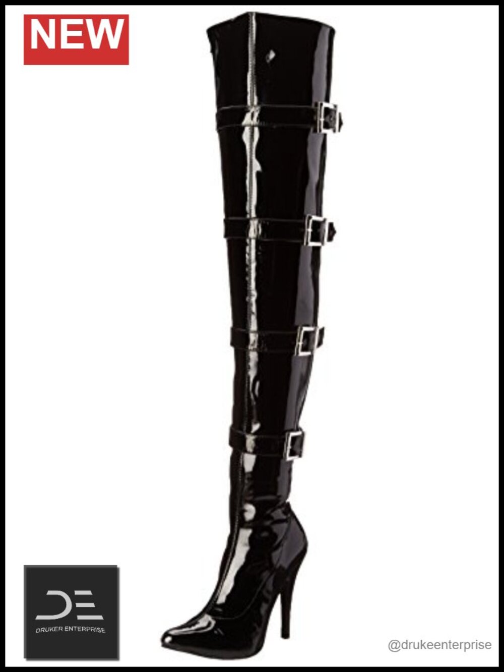 Over-the-Knee Stiletto Heel Boots with Decorative Buckle - Water Resistant